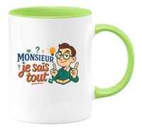 quotedazur - Mug monsieur je sais tout - Tasse Cadeau Humour Homme - Vert/Céramique