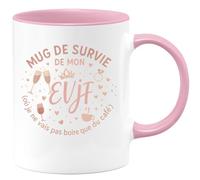 quotedazur - Mug mug de survie de mon evjf (où je ne vais pas boire que du café) - Tasse Cadeau Enterrement vie jeune fille Femme - Rose/Céramique