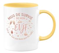 quotedazur - Mug mug de survie de mon evjf (où je ne vais pas boire que du café) - Tasse Cadeau Enterrement vie jeune fille Femme - Jaune/Céramique