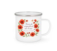 quotedazur - Mug Noces de coquelicot, nos 8 ans - Tasse Cadeau Anniversaire mariage Personnalisé - Blanc/Emaillé