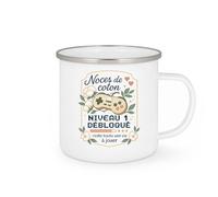 quotedazur - Mug Noces de coton : niveau 1 débloqué, reste toute une vie à jouer - Tasse Cadeau Noces de coton Femme - Blanc/Emaillé