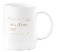 quotedazur - Mug Noces de Perles. Nos 30 ans. - Tasse Cadeau Anniversaire mariage Personnalisé - Blanc/Céramique