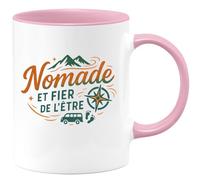 quotedazur - Mug Nomade et fier de l'être - Tasse Cadeau Vanlife - Rose/Céramique