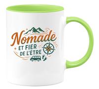 quotedazur - Mug Nomade et fier de l'être - Tasse Cadeau Vanlife - Vert/Céramique