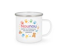 quotedazur - Mug Nounou : métier où chaque jour est une nouvelle aventure - Tasse Cadeau Nounou Femme - Blanc/Emaillé