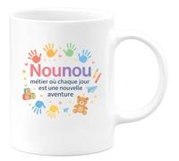 quotedazur - Mug Nounou : métier où chaque jour est une nouvelle aventure - Tasse Cadeau Nounou Femme - Blanc/Céramique