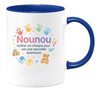quotedazur - Mug Nounou : métier où chaque jour est une nouvelle aventure - Tasse Cadeau Nounou Femme - Bleu/Céramique
