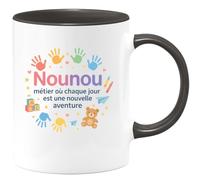 quotedazur - Mug Nounou : métier où chaque jour est une nouvelle aventure - Tasse Cadeau Nounou Femme - Noir/Céramique