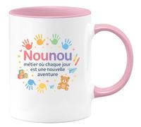 quotedazur - Mug Nounou : métier où chaque jour est une nouvelle aventure - Tasse Cadeau Nounou Femme - Rose/Céramique