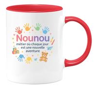 quotedazur - Mug Nounou : métier où chaque jour est une nouvelle aventure - Tasse Cadeau Nounou Femme - Rouge/Céramique