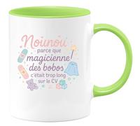 quotedazur - Mug Nounou : parce que magicienne des bobos c'était trop long sur le CV - Tasse Cadeau Nounou Femme - Vert/Céramique