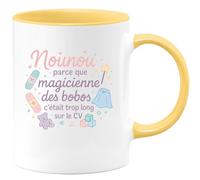 quotedazur - Mug Nounou : parce que magicienne des bobos c'était trop long sur le CV - Tasse Cadeau Nounou Femme - Jaune/Céramique