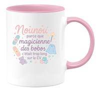 quotedazur - Mug Nounou : parce que magicienne des bobos c'était trop long sur le CV - Tasse Cadeau Nounou Femme - Rose/Céramique