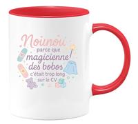 quotedazur - Mug Nounou : parce que magicienne des bobos c'était trop long sur le CV - Tasse Cadeau Nounou Femme - Rouge/Céramique
