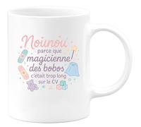 quotedazur - Mug Nounou : parce que magicienne des bobos c'était trop long sur le CV - Tasse Cadeau Nounou Femme - Blanc/Céramique