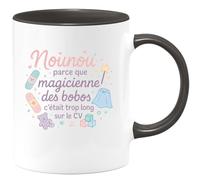 quotedazur - Mug Nounou : parce que magicienne des bobos c'était trop long sur le CV - Tasse Cadeau Nounou Femme - Noir/Céramique