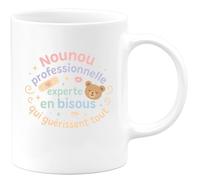 quotedazur - Mug Nounou professionnelle, experte en bisous qui guérissent tout - Tasse Cadeau Nounou Femme - Blanc/Céramique