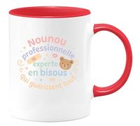 quotedazur - Mug Nounou professionnelle, experte en bisous qui guérissent tout - Tasse Cadeau Nounou Femme - Rouge/Céramique