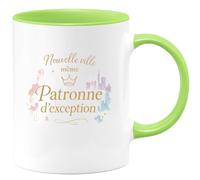 quotedazur - Mug Nouvelle ville, même Patronne d'exception - Tasse Cadeau Patronne Femme - Vert/Céramique
