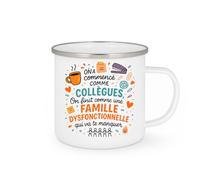 quotedazur - Mug On a commencé comme collègues, on finit comme une famille dysfonctionnelle qui va te manquer - Tasse Cadeau Collègue Femme - Blanc/Emaillé