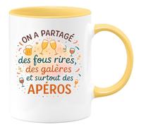 quotedazur - Mug On a partagé des fous rires, des galères et surtout des apéros - Tasse Cadeau Collègue Femme - Jaune/Céramique