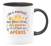 quotedazur - Mug On a partagé des fous rires, des galères et surtout des apéros - Tasse Cadeau Collègue Femme - Noir/Céramique
