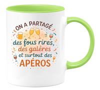 quotedazur - Mug On a partagé des fous rires, des galères et surtout des apéros - Tasse Cadeau Collègue Femme - Vert/Céramique
