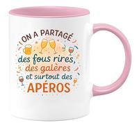 quotedazur - Mug On a partagé des fous rires, des galères et surtout des apéros - Tasse Cadeau Collègue Femme - Rose/Céramique