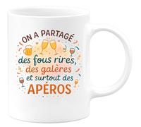 quotedazur - Mug On a partagé des fous rires, des galères et surtout des apéros - Tasse Cadeau Collègue Femme - Blanc/Céramique
