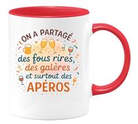 quotedazur - Mug On a partagé des fous rires, des galères et surtout des apéros - Tasse Cadeau Collègue Femme - Rouge/Céramique