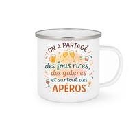 quotedazur - Mug On a partagé des fous rires, des galères et surtout des apéros - Tasse Cadeau Collègue Femme - Blanc/Emaillé
