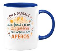quotedazur - Mug On a partagé des fous rires, des galères et surtout des apéros - Tasse Cadeau Collègue Femme - Bleu/Céramique