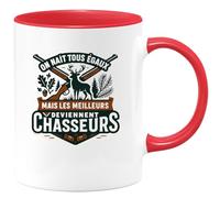 quotedazur - Mug On nait tous égaux mais les meilleurs deviennent chasseurs - Tasse Cadeau Chasseur Homme - Rouge/Céramique