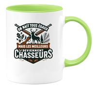 quotedazur - Mug On nait tous égaux mais les meilleurs deviennent chasseurs - Tasse Cadeau Chasseur Homme - Vert/Céramique