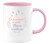 quotedazur - Mug On te pardonne de partir. Mais on n'oublie pas - Tasse Cadeau Départ collègue - Rose/Céramique