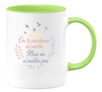 quotedazur - Mug On te pardonne de partir. Mais on n'oublie pas - Tasse Cadeau Départ collègue - Vert/Céramique