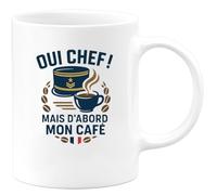 quotedazur - Mug Oui chef ! Mais d'abord mon café - Tasse Cadeau Gendarme Homme - Blanc/Céramique