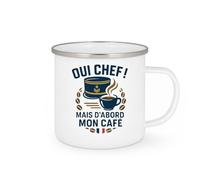 quotedazur - Mug Oui chef ! Mais d'abord mon café - Tasse Cadeau Gendarme Homme - Blanc/Emaillé