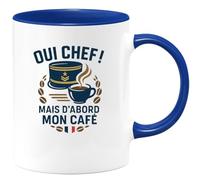 quotedazur - Mug Oui chef ! Mais d'abord mon café - Tasse Cadeau Gendarme Homme - Bleu/Céramique