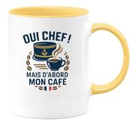 quotedazur - Mug Oui chef ! Mais d'abord mon café - Tasse Cadeau Gendarme Homme - Jaune/Céramique