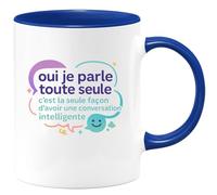 quotedazur - Mug oui je parle toute seule, c'est la seule façon d'avoir une conversation intelligente - Tasse Cadeau Humour Femme - Bleu/Céramique