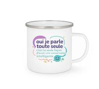 quotedazur - Mug oui je parle toute seule, c'est la seule façon d'avoir une conversation intelligente - Tasse Cadeau Humour Femme - Blanc/Emaillé