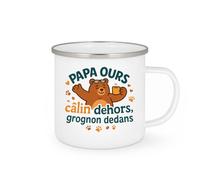 quotedazur - Mug papa ours : câlin dehors, grognon dedans - Tasse Cadeau Humour Homme - Blanc/Emaillé