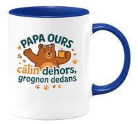 quotedazur - Mug papa ours : câlin dehors, grognon dedans - Tasse Cadeau Humour Homme - Bleu/Céramique