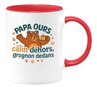 quotedazur - Mug papa ours : câlin dehors, grognon dedans - Tasse Cadeau Humour Homme - Rouge/Céramique