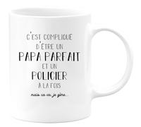 quotedazur - Mug Papa Parfait Et Policier A La Fois Mais Je Gère - Tasse Cadeau Papa Fête Des Pères Anniversaire - Cadeau Pour Jeune Ou Futur Papa Suite À Une Naissance