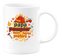 quotedazur - Mug papa pompier = mon super-héros préféré - Tasse Cadeau Pompier Femme - Blanc/Céramique