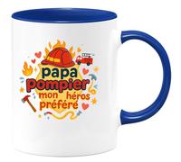quotedazur - Mug papa pompier = mon super-héros préféré - Tasse Cadeau Pompier Femme - Bleu/Céramique