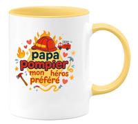 quotedazur - Mug papa pompier = mon super-héros préféré - Tasse Cadeau Pompier Femme - Jaune/Céramique