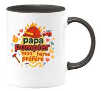 quotedazur - Mug papa pompier = mon super-héros préféré - Tasse Cadeau Pompier Femme - Noir/Céramique